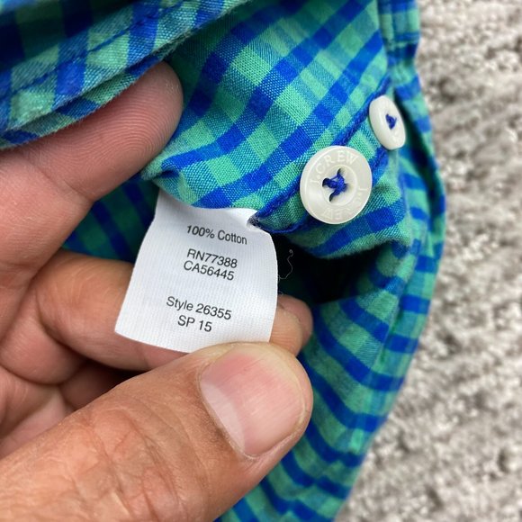 J.Crew Shirt Men Small S Blue Teal Checkered Button Down Short Sleeve Casual - Picture 5 of 9